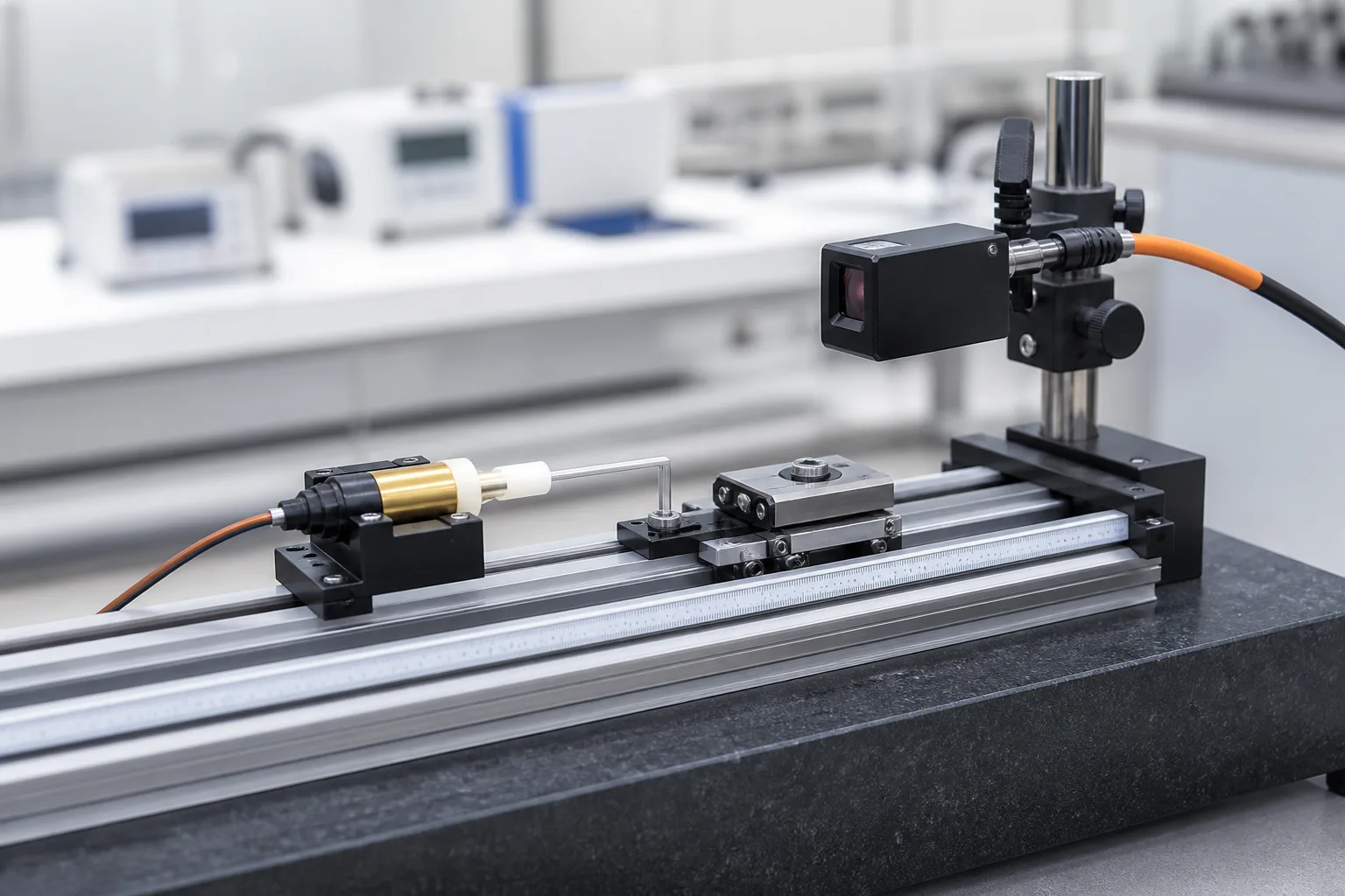 Linear stroke testing equipment for wax motor thermoactuators