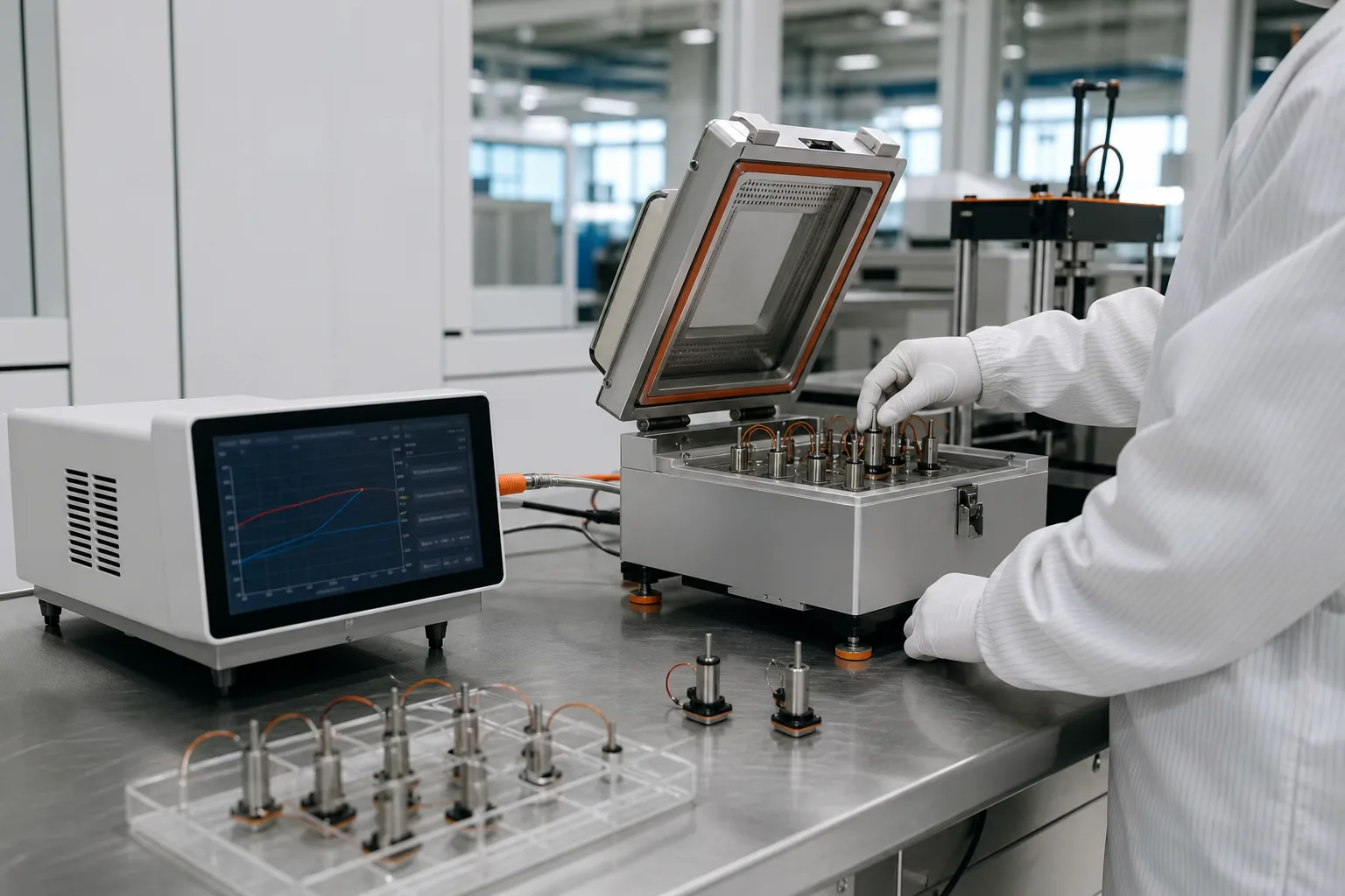 Temperature calibration station used for wax motor thermoactuators