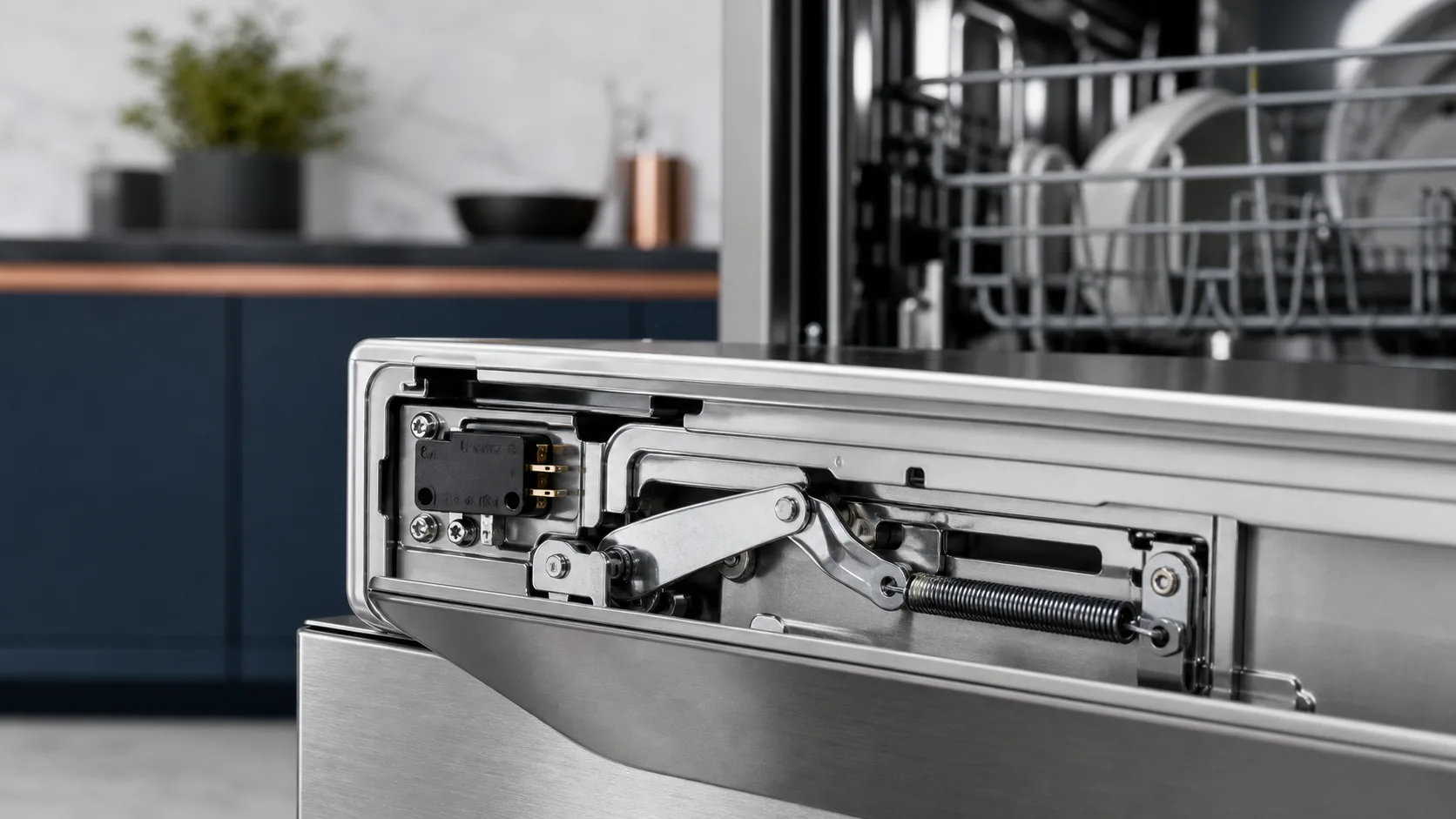 Micro switch installed in a dishwasher door mechanism