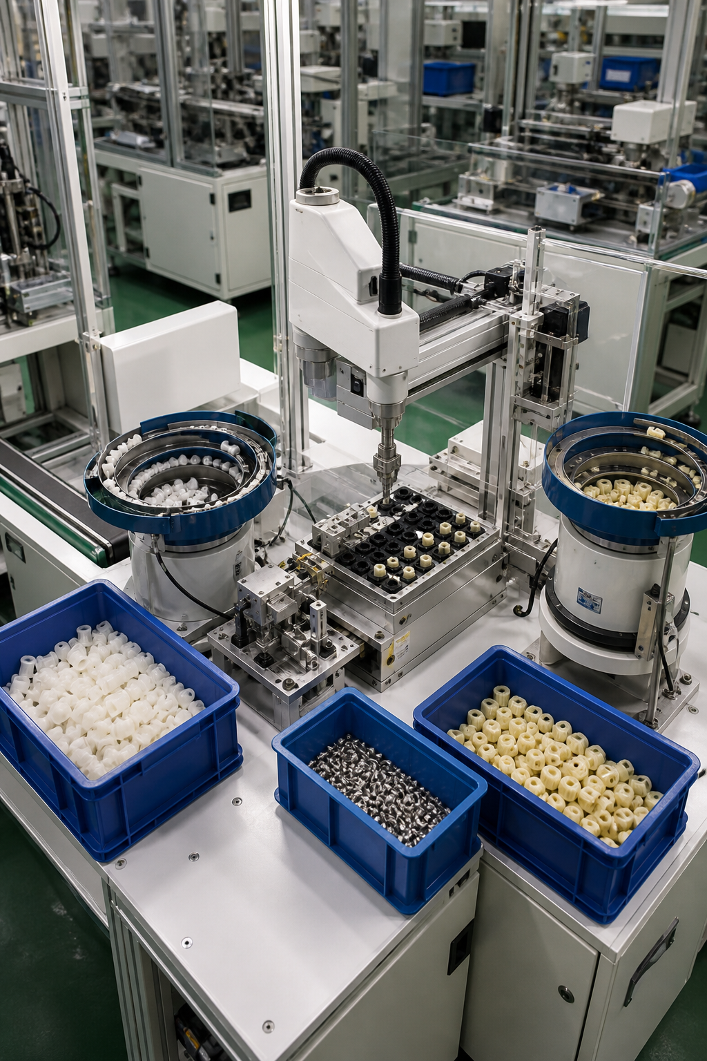 Semi-automated wax motor production cell with robotic placement tools