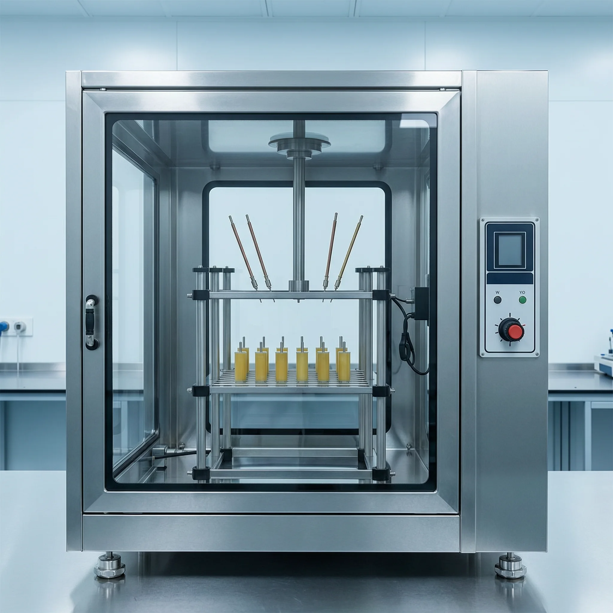 Temperature response test chamber with wax motor samples and probes